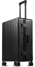 LUGGEX Aluminum Luggage Checked， 24 Inch No Zipper Luggage Metal Suitcase， Classy Carbon Fiber Pattern for Elegant Journey (Metal Suitcases with Wheels) - Image 2